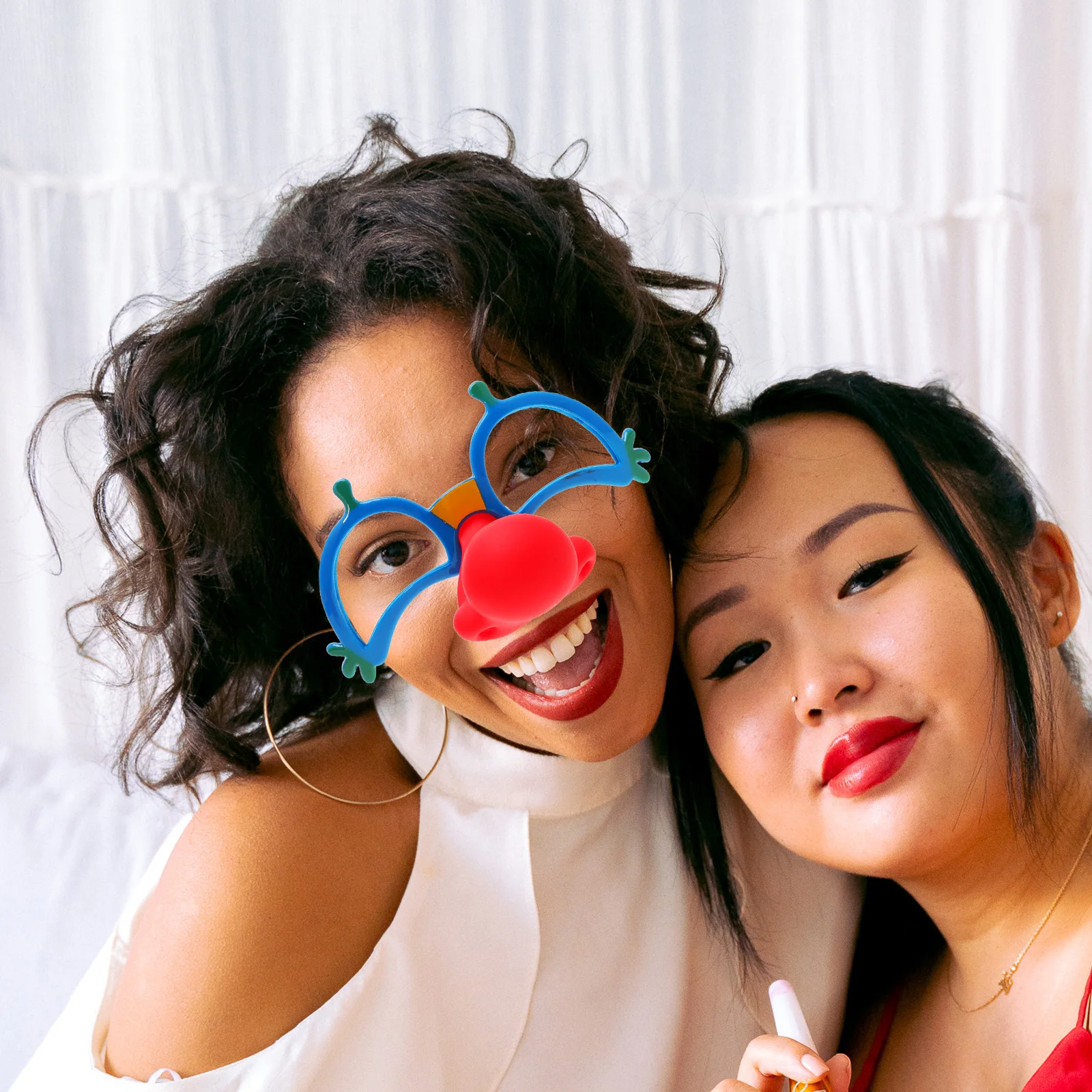 

2pcs Funny Photo Props Kit Party Eyewear Creative Red Nose Glasses Accessory Lightweight Comfortable Size Fit Most People