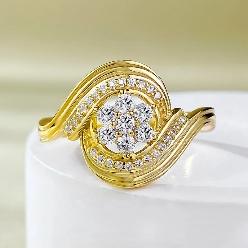 

Jewelry Live New S925 Silver Plated Gold Stripe Retro Old Money Style European and American Instagram Cold Wind Ring