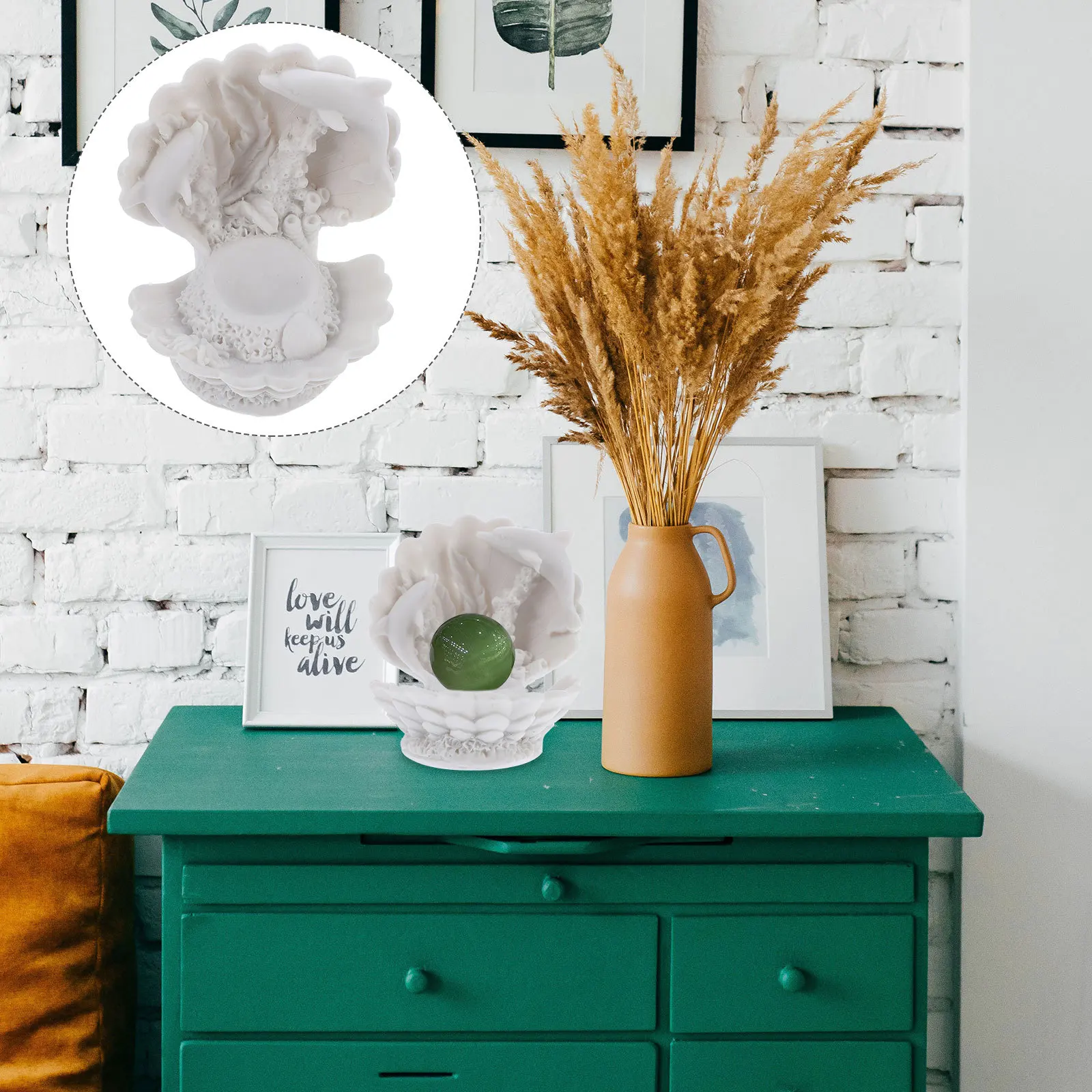 

Dolphin Shell Resin Ball Base Decor Artware Photo Props Desktop Adornment Dolphin Decoration Shell Design Decor