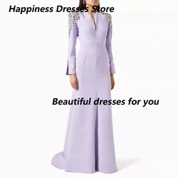 Customized Elegant Mermaid Prom Dress Crystals Long Sleeves Evening Party Dress Floor Length Bespoke Occasion Dresses