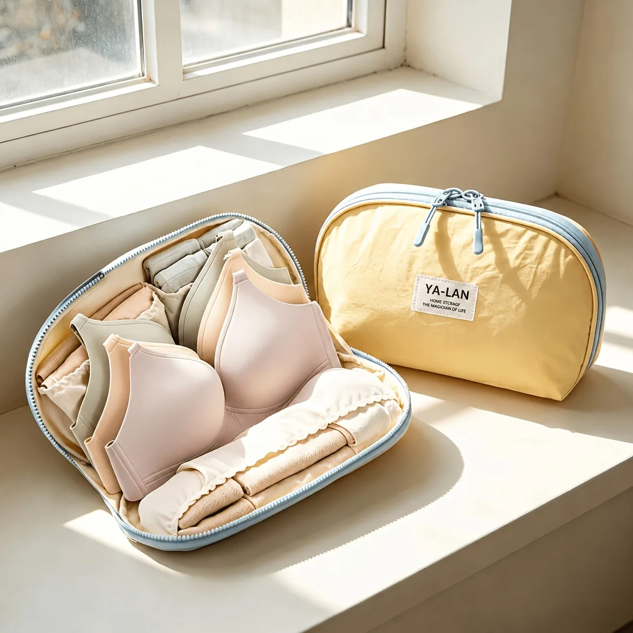 Three-in-one cup-shaped bra storage bag, multi-layer organizing bag for travel underwear and socks, back-to-school season