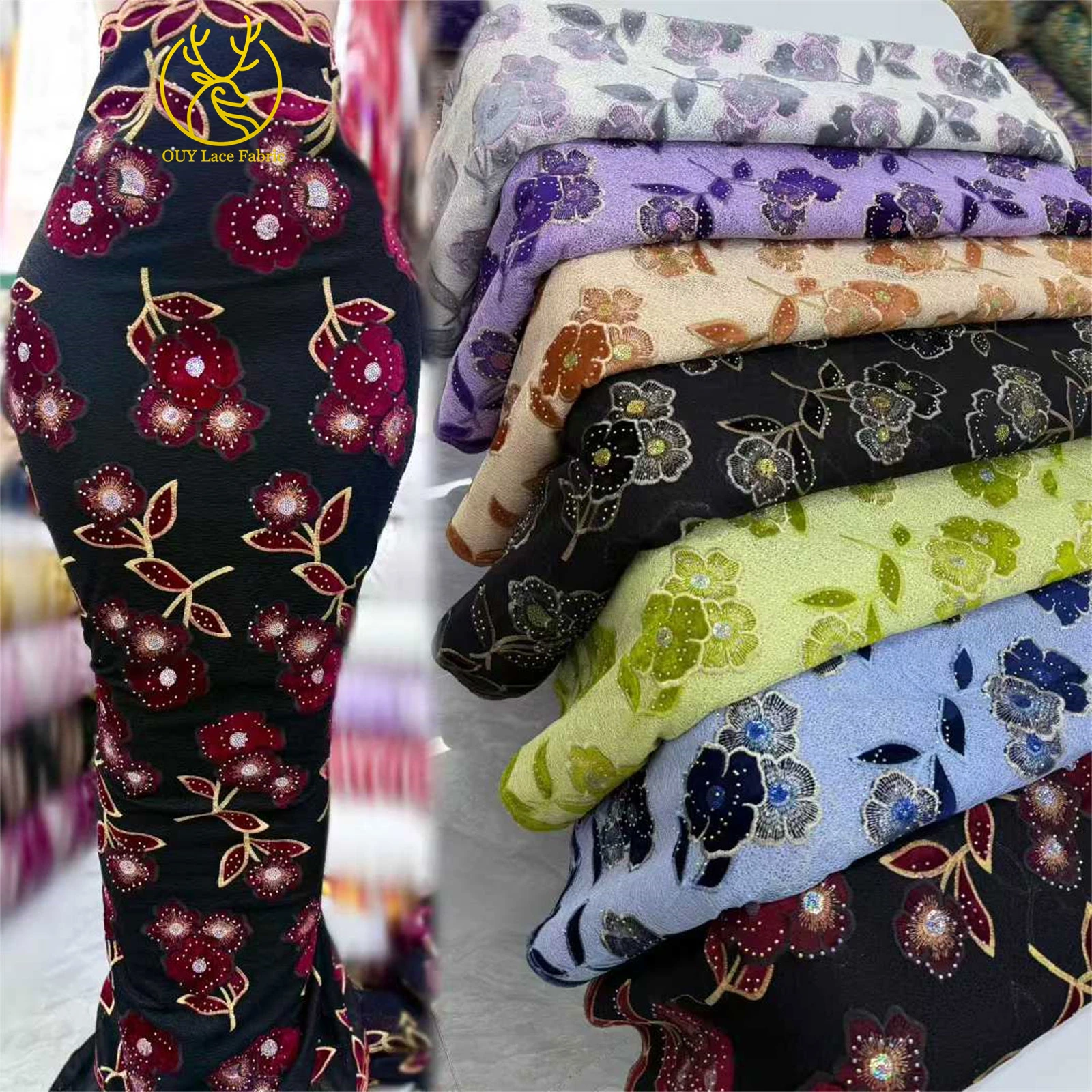 African Sequins Lace Embroidery Lace Fabric 2025 High Quality Lace French Fashion Velvet Lace Fabric Ladies Party Dresses