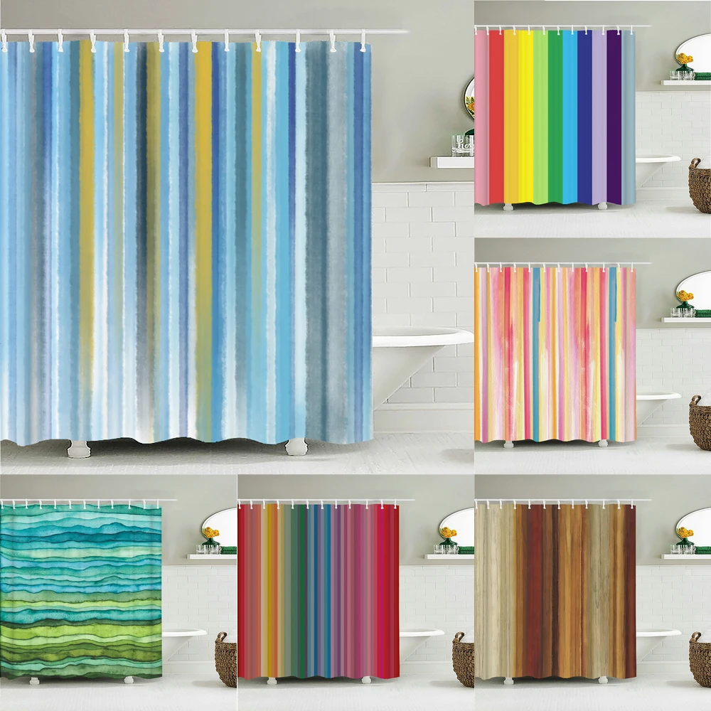 Colorful Stripes Bath Curtain Waterproof Fabric Shower Curtains Geometric Patterns Bathtub Screen for Bathroom Home Decor