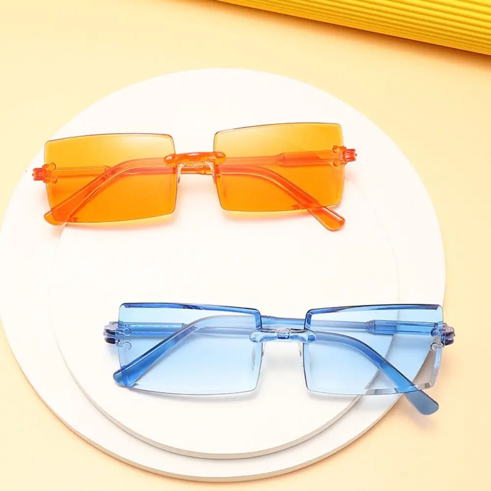

Trendy Rimless Sunglasses UV Protection for Men Women Fashion Frameless Rectangle Sun Glasses Retro Shades Summer Traveling