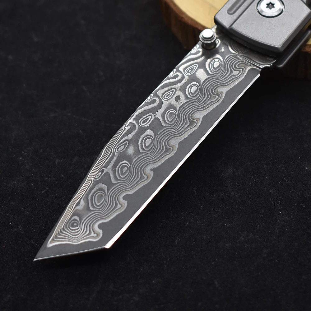 Damascus Steel Titanium Alloy Handle Folding Knives Outdoor Hunting Durable Hunting Knife Self Defense Top Quality Sharp EDC