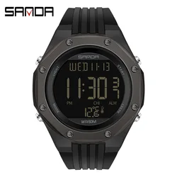 SANDA NEW Fashion Military Men's Watches Body Temperature Monitor 50M Waterproof Sports Watch LED Electronic Wristwatches 6028