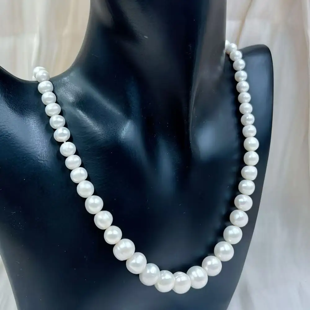 

7-12mm Mother Jewelry Gifts for Women Round Gradual White Natural Freshwater Pearl Chokers Short Necklace 17-20inch