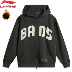 Li-Ning Men BADFIVE Hoodie Fleece Winter Loose Fit Warm Casual LiNing Long Sleeved Jacket AWDU511