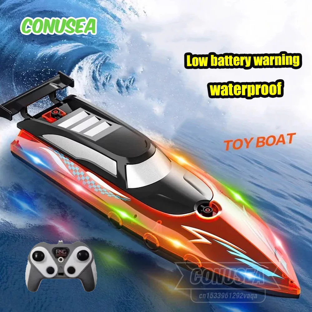 Bote a Control Remoto de Alta Velocidad, Bote de Carreras RC 500M 2.4G con Radio Control, Doble Motor, Lancha Rápida, Juguetes para Niños y Adultos