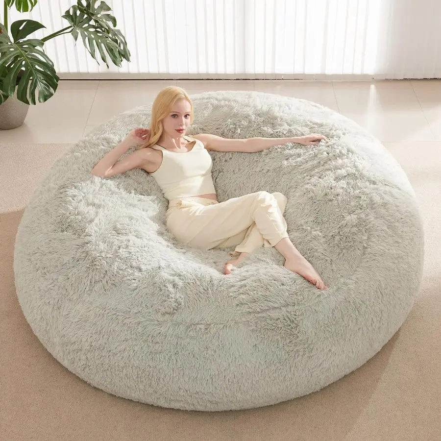 

Bag Chair Cover, Waterproof Faux Fur Bean Bag Cover OnlyNo Filler, 5FT Round Beanbag Cover with Pocket, Big Giant Bean Bags Cove