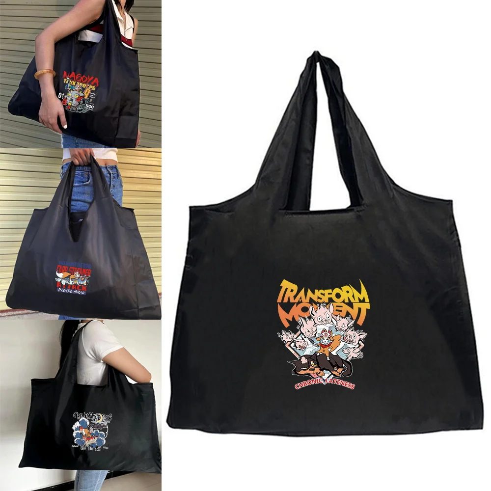 

Shopping Folding Pouch Handbags Picnic Storage Bag Large-Capacity For Travel Grocery Tote Beach Bag Mask series theme 2026