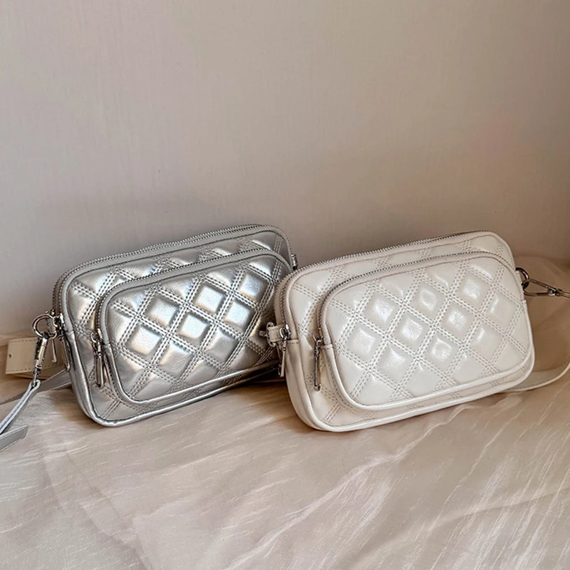 

Crossbody Bags PU Solid Diamond-shaped Grid Pouch Cross Shoulder Bag Mix Color