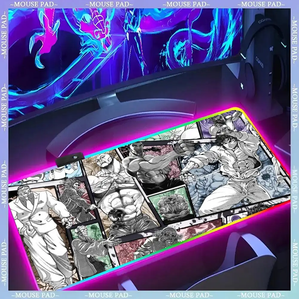 Baki The Grappler Mouse Pad Gamer Luminescence Led Mouse Pad Gaming Table Rgb Deskmat Keyboard Pc Mousepad