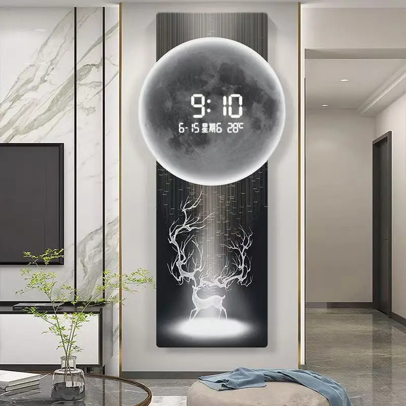 Living Room Wall Clock Entrance Decoration Painting Watch Electronic Clock Digital Display Home Decor LED Wall Mounted Clock