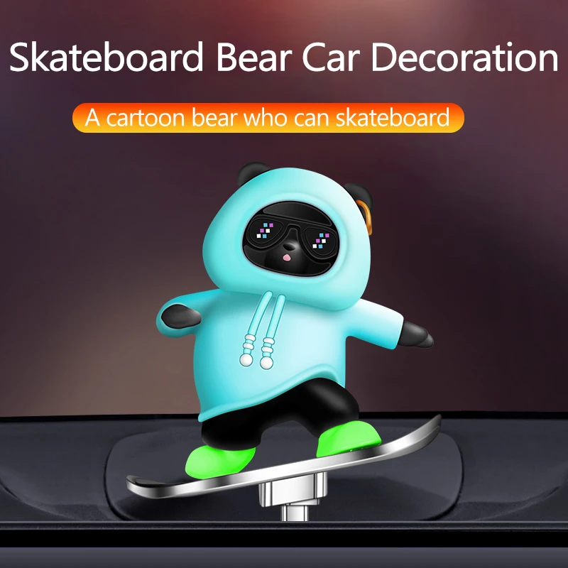 Atualizado skate urso carro ornamentos, deslizando com trilho de deslizamento, boneca bonito, acessórios de decoração do painel, nova moda, 2024