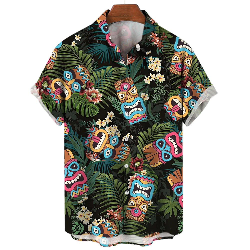 Retro Tropical Exotic Flower Totem Creative Splicing Men's Summer Commuting Travel Leisure Vacation Flower Shirt