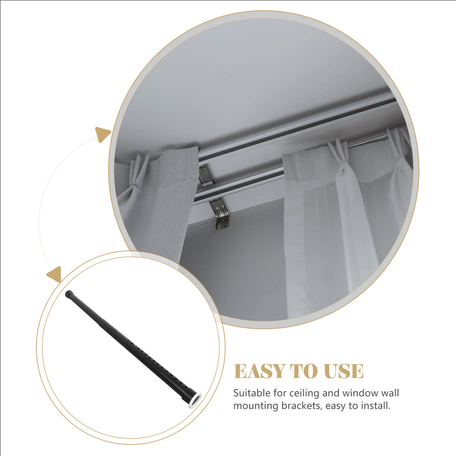 

Heavy Duty Adjustable Curtain Rod No Drill Extendable Spring Loaded Tension Rod for Windows Shower Balcony Room Divider Pipe