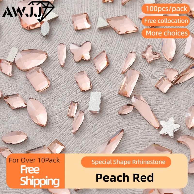 100pcs Easy to Apply Peach colored Nail Diamonds Perfect for DIY Precision Cutting Nail Art Rhinestone Eco-Friendly & Safe