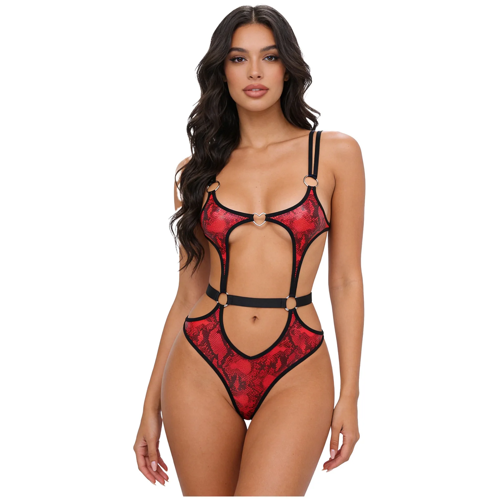Traje de baño de una pieza para mujer con estampado de serpiente, estilo monokini, bikini, body con aberturas y corte alto, lencería, traje de baño de una pieza con espalda en T