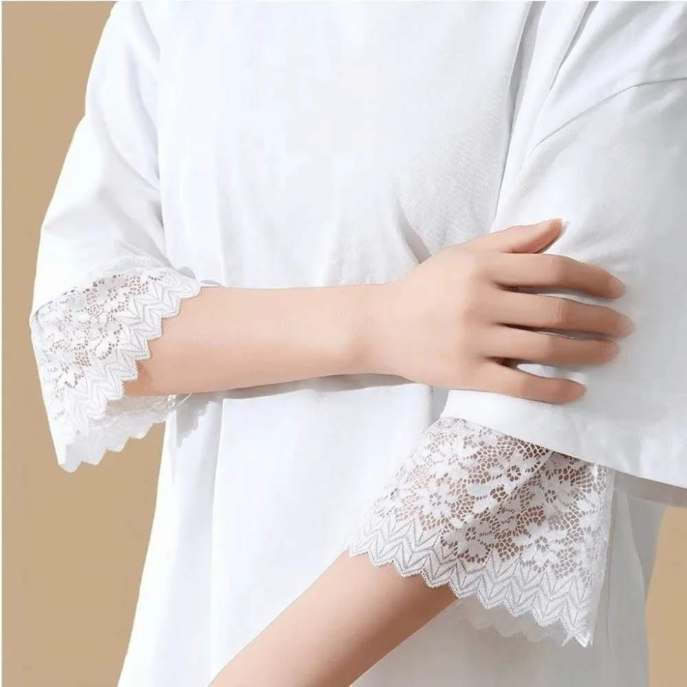Soft Solid Color Lace Floral Cuffs Bell Sleeves Stretchable Fake Sleeves Detachable Black Wrist Accessories Girl