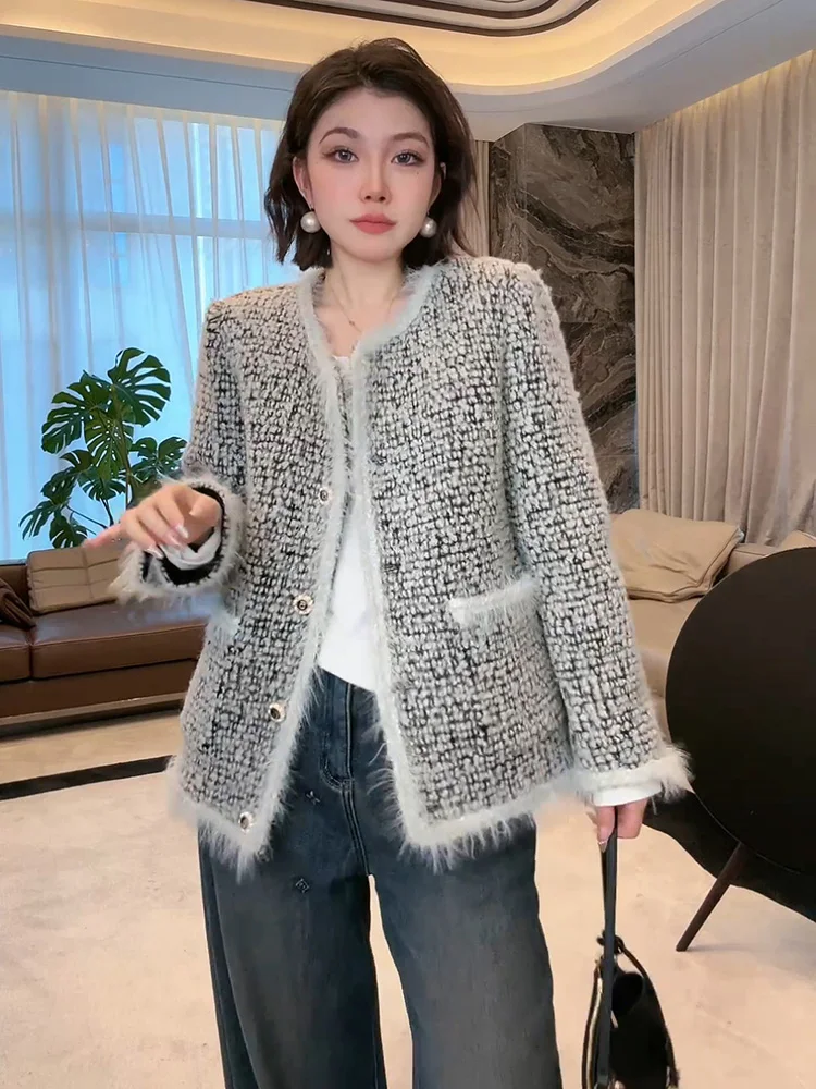 

Ele Small Fraance Sle down Jaet 95 Белый гусиный пух 00 Шерстяная ткань Длинное пальто Све на одной пуговице для поездок на работу