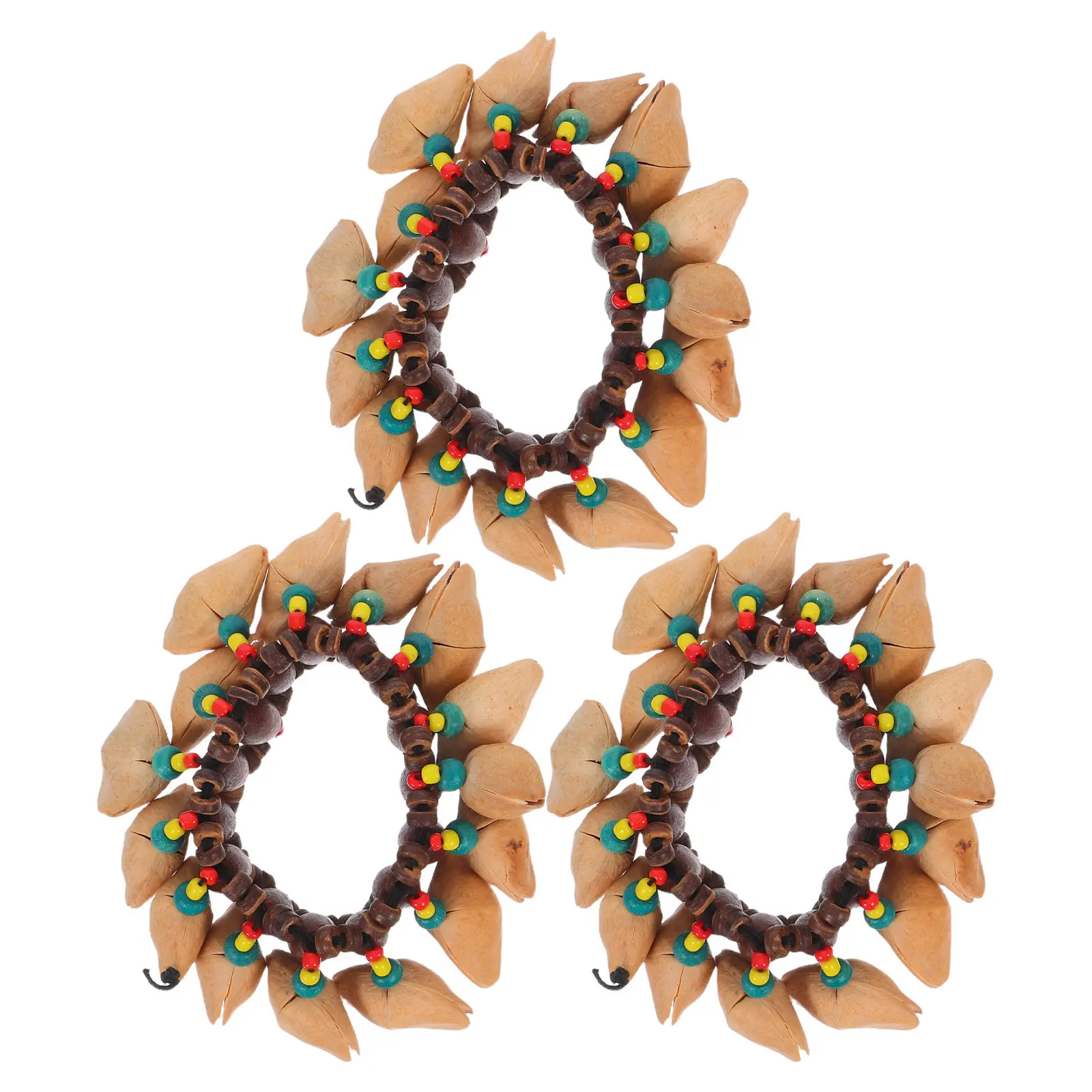 3Pcs African Tribal Shell Bracelets Coconut Shell Bead Percussion Accessories Handbell Musical Instruments for Music Education