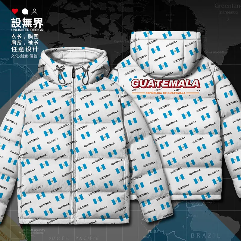 Republic of Guatemala Guatemalan GTM country flag White duck down Jackets Outdoor fashion printing jacket Man down coat Winter