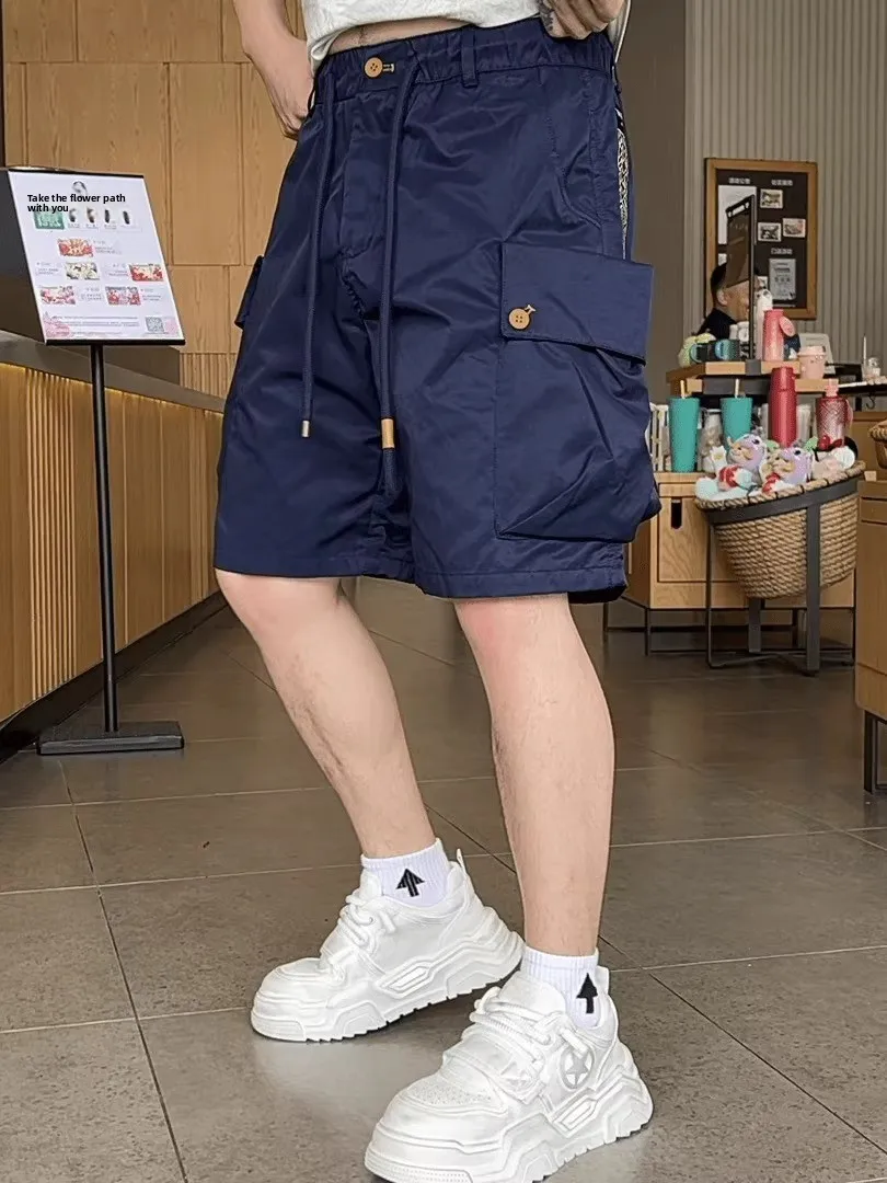 

Мужские летние модные повседневные спортивные брюки свободного кроя с большими карманами, прямые, длиной до колена, для работы на открытом воздухе