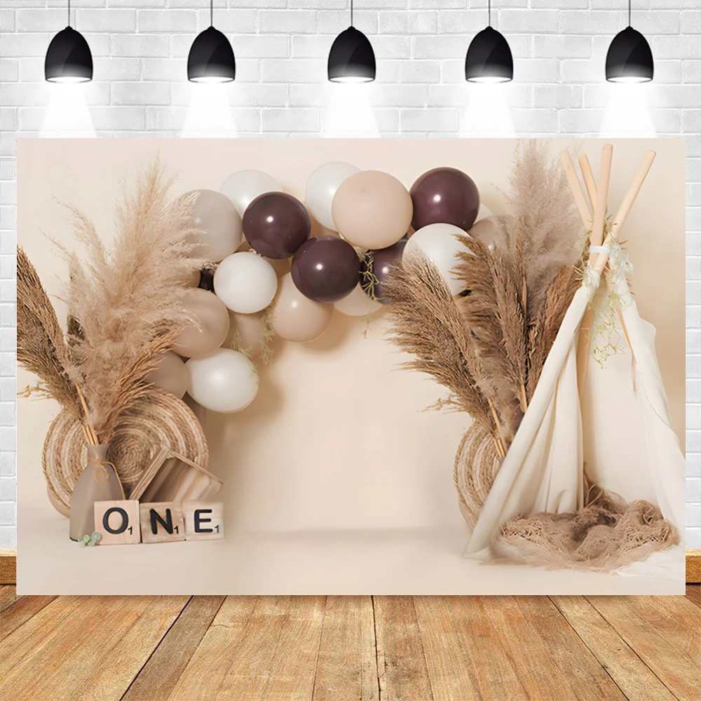 Newborn 1st Birthday Photography Backdrop Boho Colorful Balloon Hot Air Bear Baby Shower Cake Smash Party Decor Photo Background