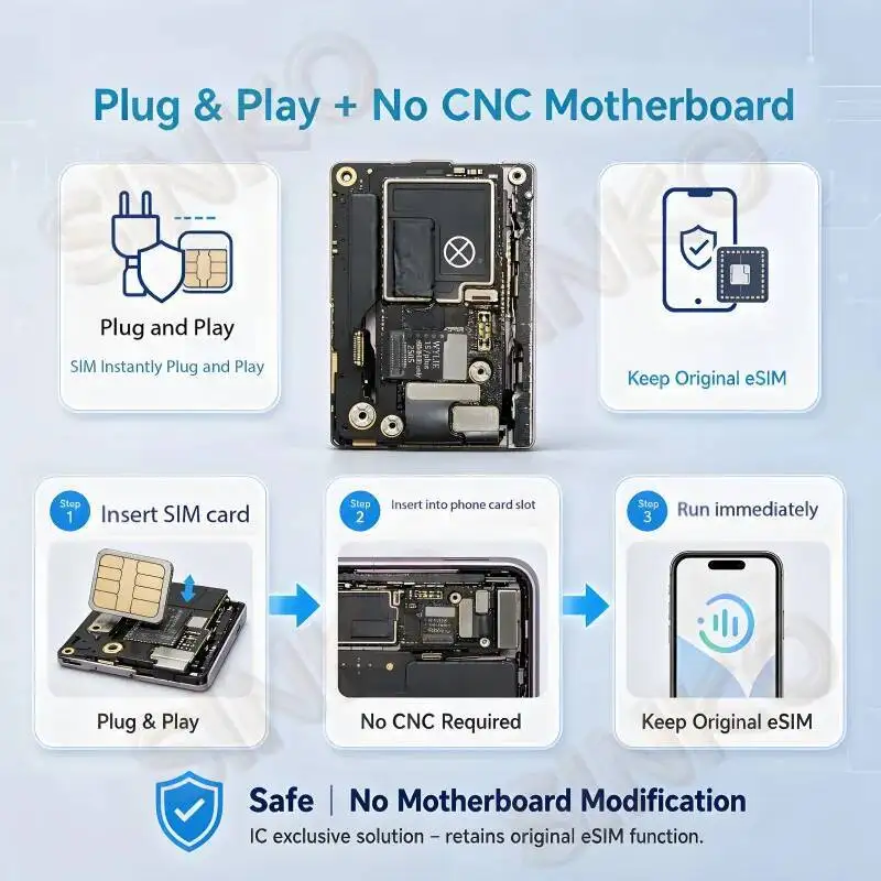 WYLIE ESIM Physical SIM Adapter for iPhone 15 16 Series No CNC No Motherboard Modification Plug and Play Original ESIM Retained