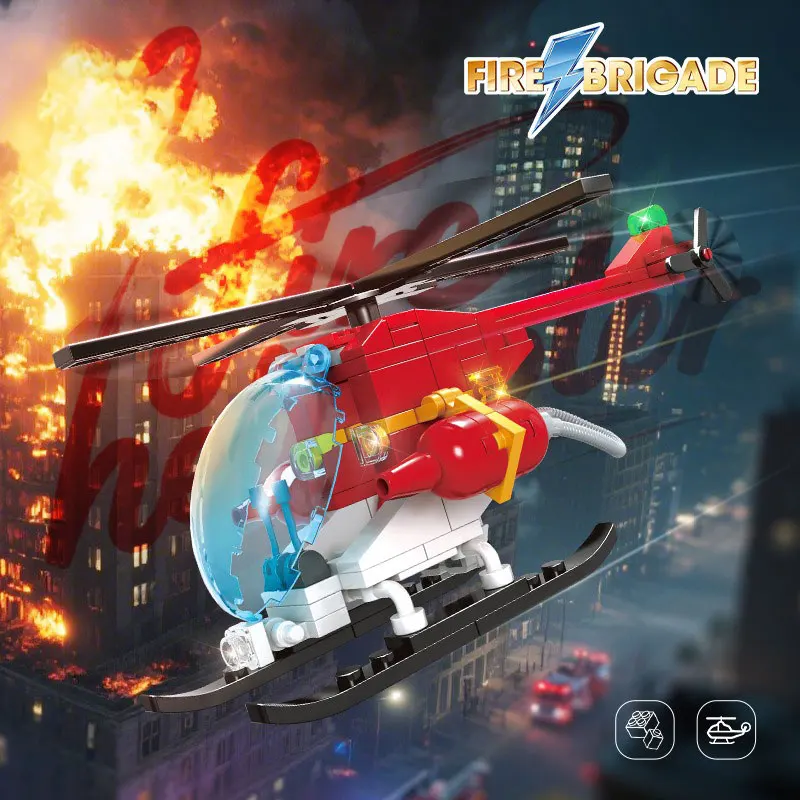 

MOC городской пожарный вертолет, строительные блоки Moc, пожарный самолет, спасательный самолет, кирпич для детей, 111 шт.