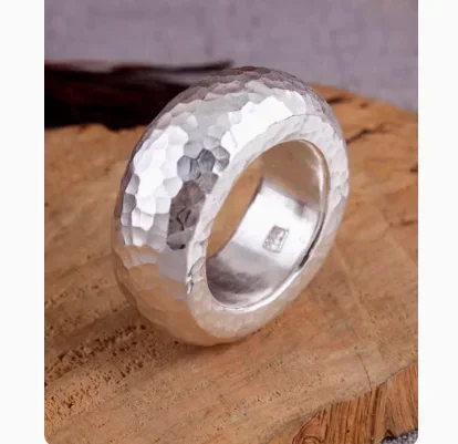 999 pure silver rings hammer pattern rings handmade finger ring for couples