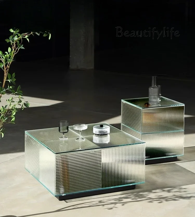 SS Modern Glass Coffee Table Nordic Simple Household Living Room Small Apartment Can Store Square Table Light Luxury