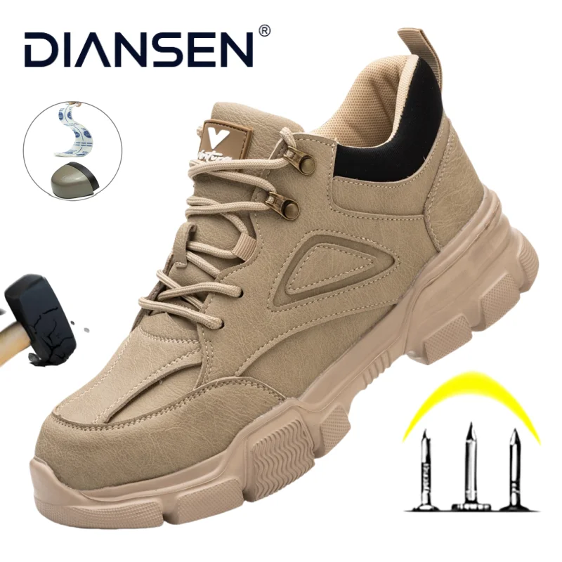 Zapatos de seguridad con punta de acero para hombre, botas de trabajo industriales antideslizantes, antipinchazos, antigolpes, zapatos protectores ligeros y transpirables