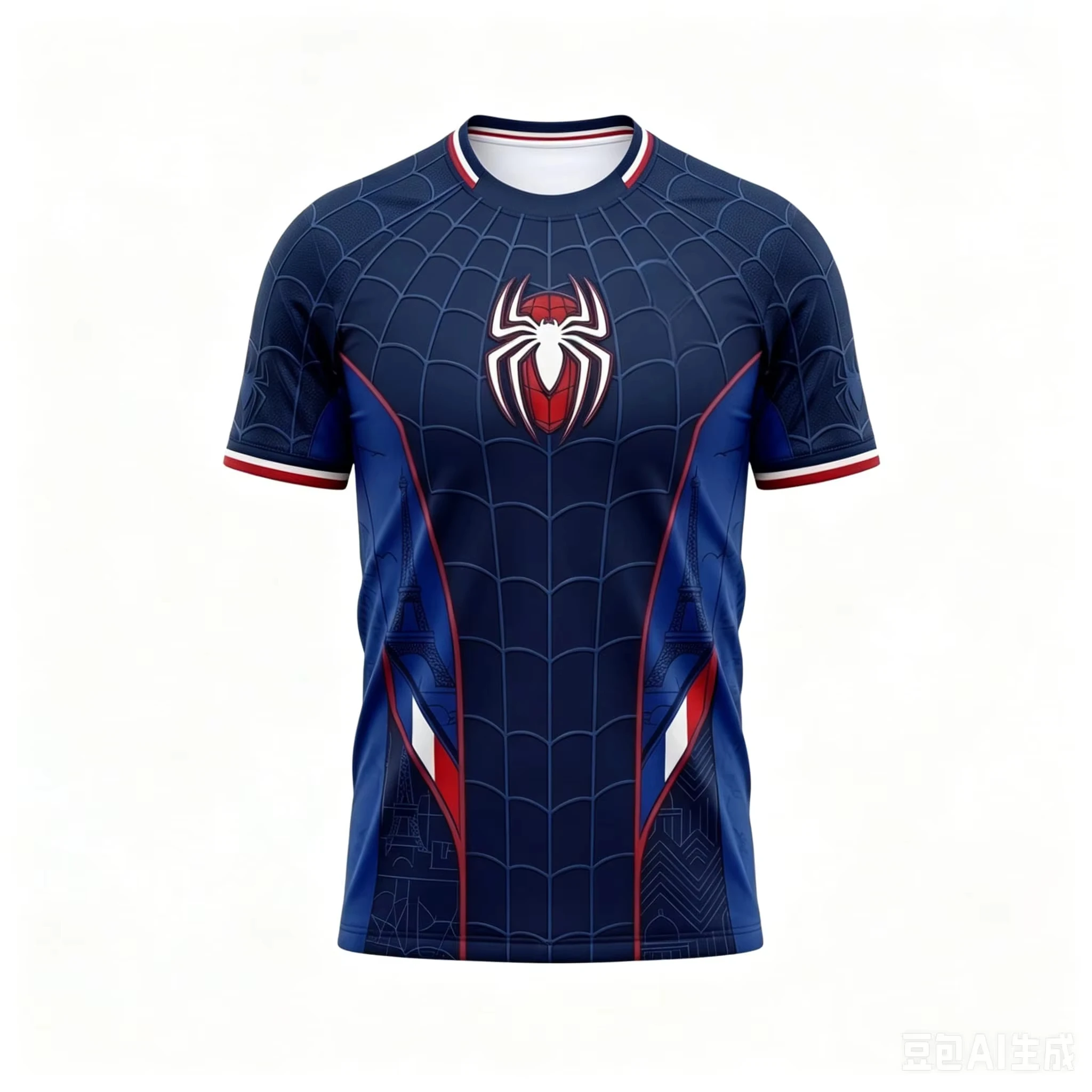 Eltern-Kind Spider Hero 3D-Druck Fußballtrikot Marineblau Netzmuster Kurzarm T-Shirt 100% Polyester Familien-Set – Detail 10