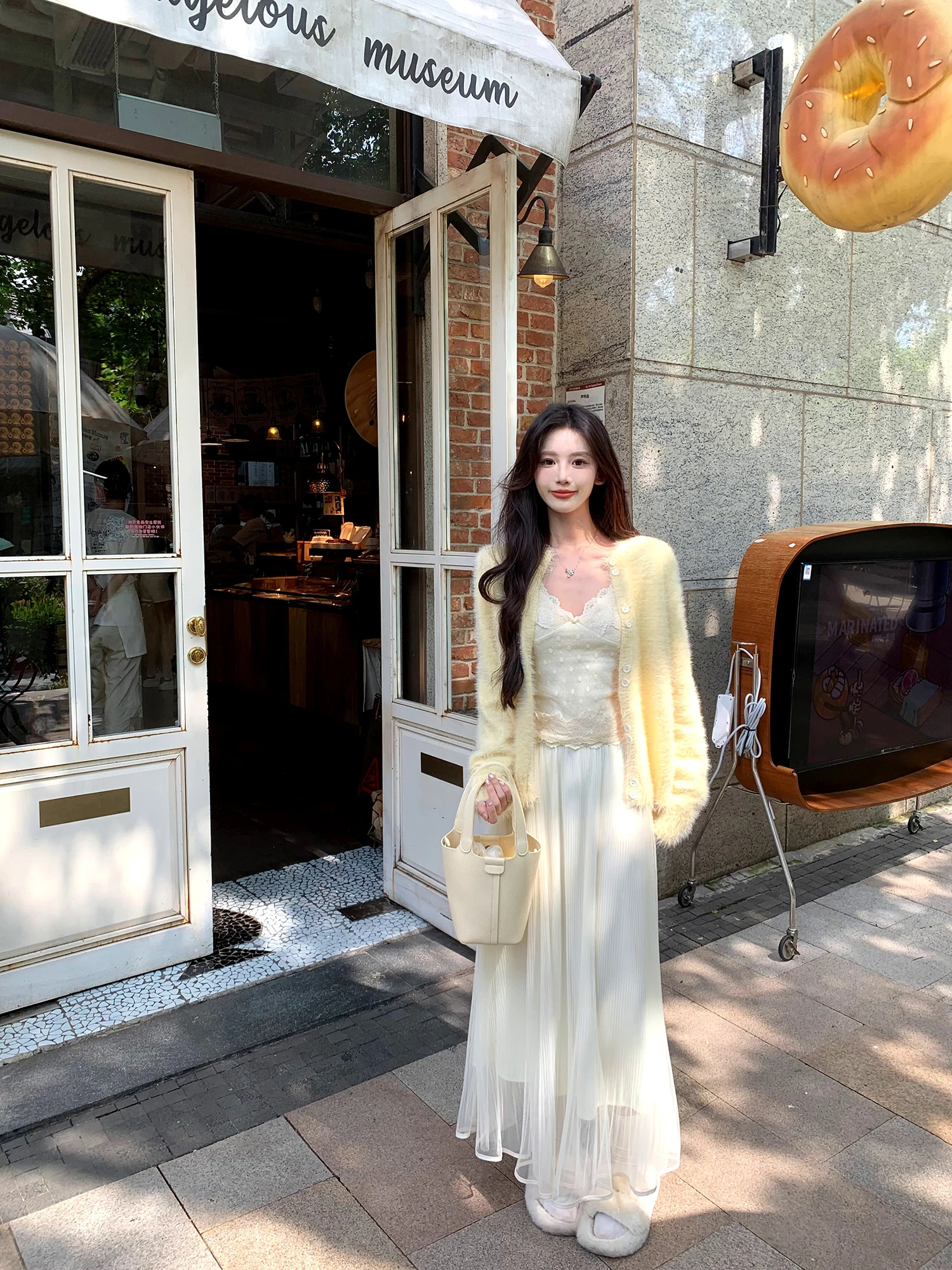 

kett Long Sve Knitted Cardigan Coat Faux Fur Vest Top Skirt Set Girls Sle Autumn Collection Faionable