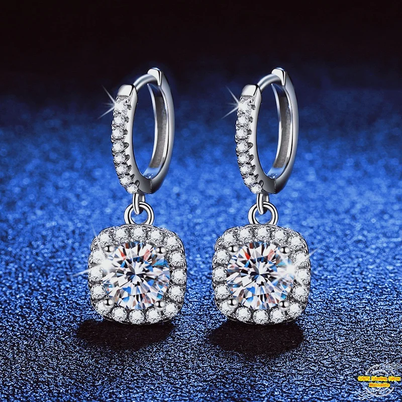 

1,0/2,0/4,0 карат муассанит S925 серебряные серьги-капли для женщин с платиновым покрытием квадратные серьги-гвоздики для влюбленных подарок модные ювелирные изделия оптом