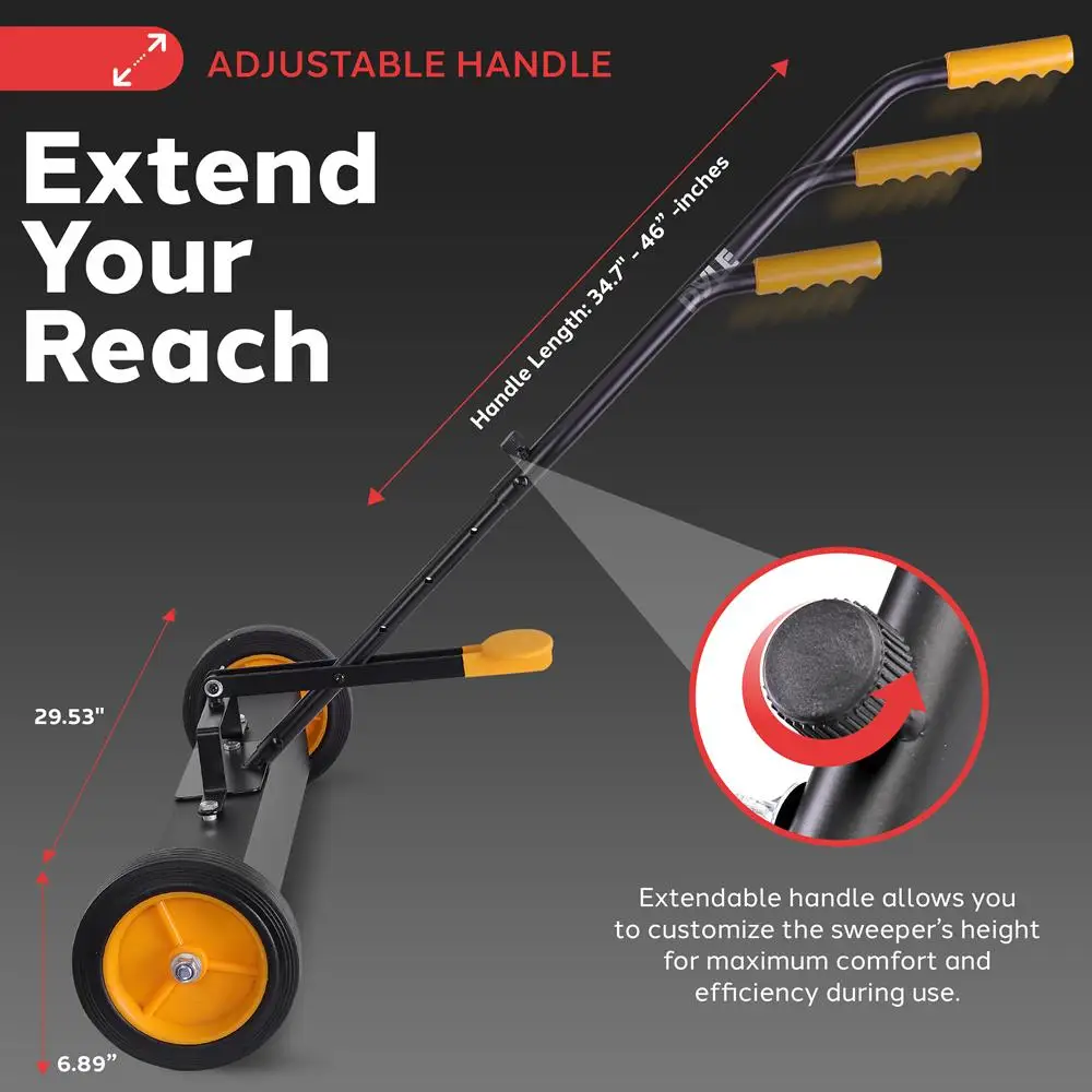 Odkurzacz magnetyczny na kółkach Pyle 24” - Wytrzymały metalowy zbieracz do użytku przemysłowego (czarno-pomarańczowy)