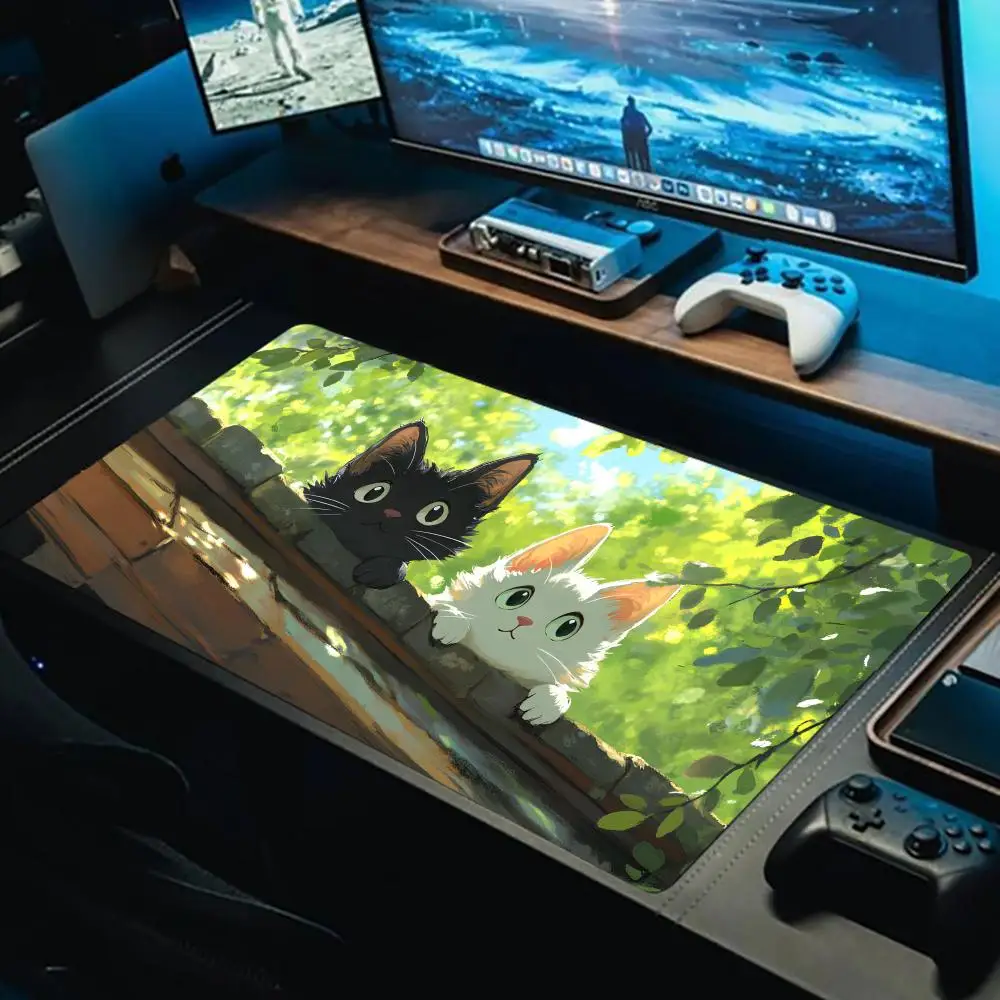 

Cute Cat Green Leaves Mouse Pad Esports Office Laptop Desk Mat Game Accessories Mousepad XXL Anti-slip HD Gaming Long Desk Mat