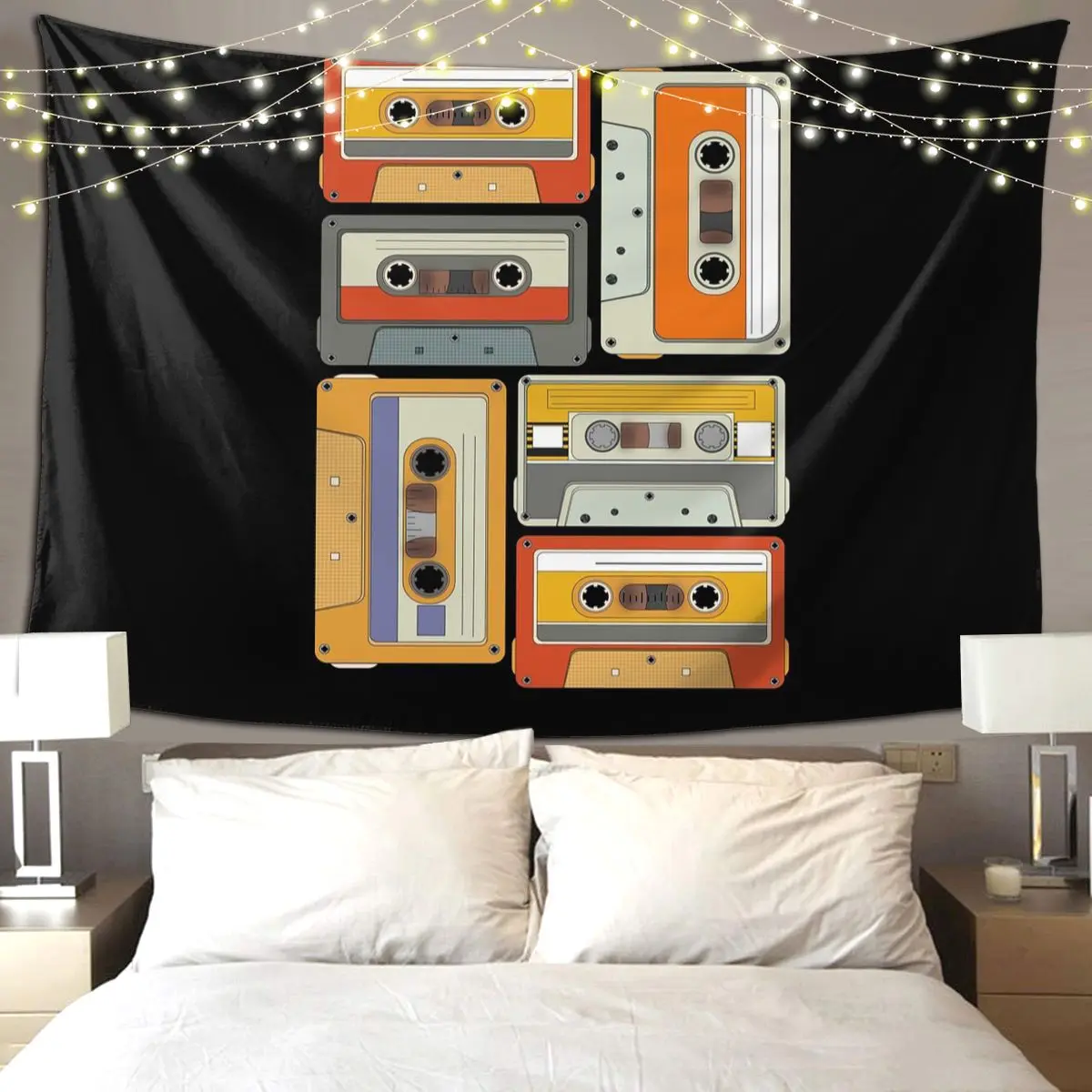 80s Generation Vintage Cassettes Tapestry Funny Wall Hanging Aesthetic Home Decoration Tapestries for Living Room Dorm Room