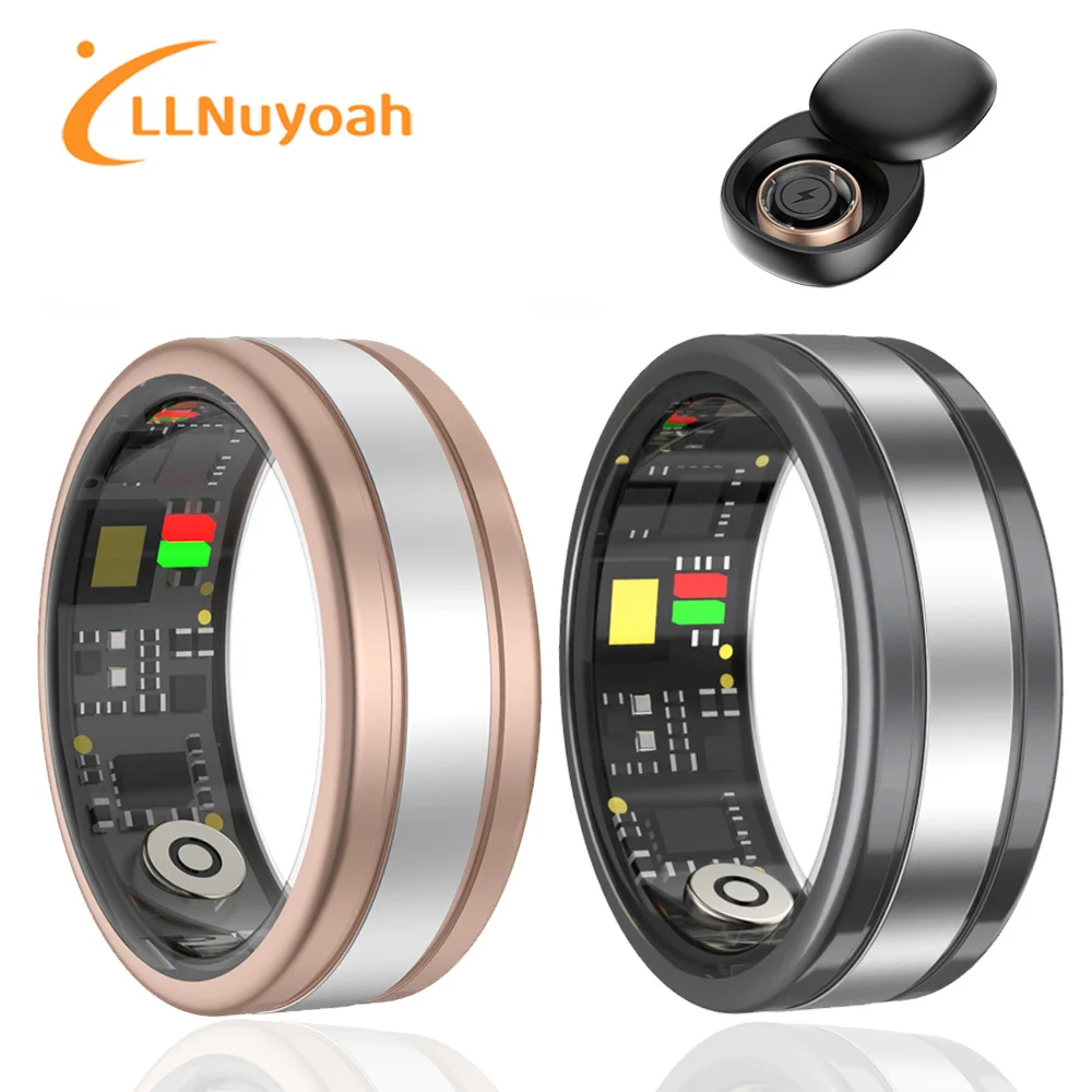 llNuyoah Smart Ring 2024 New R18 for Men Women Heart Rate Blood Oxygen Monitor Sport Waterproof IP68 & 5ATM with Charging Case