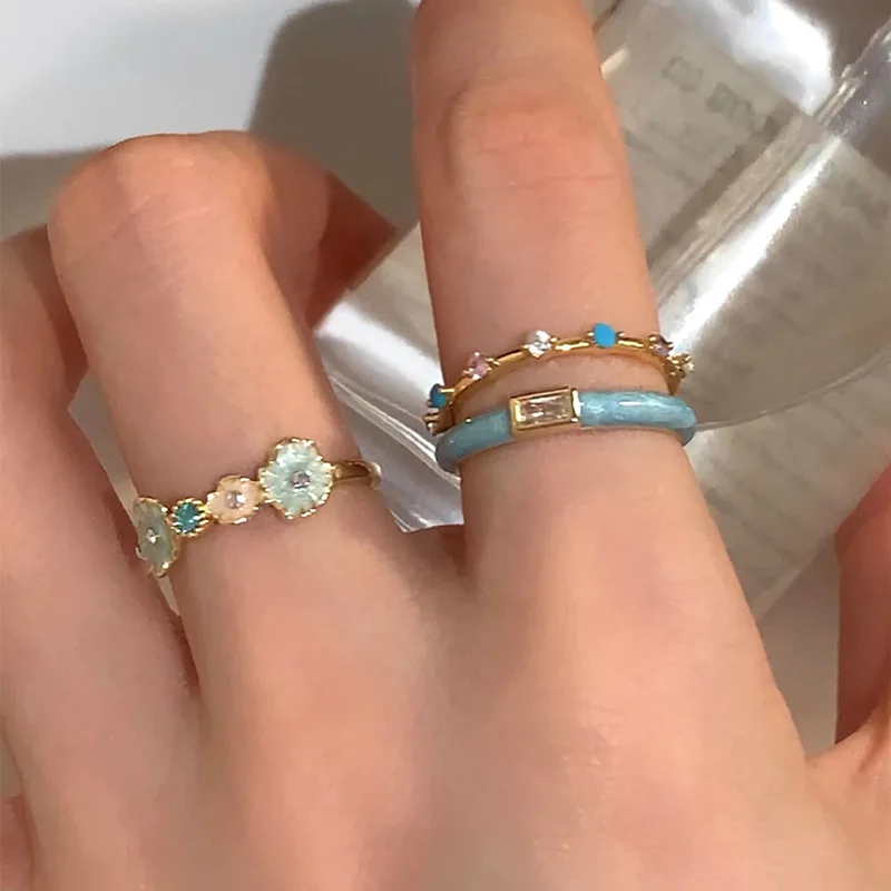 PANJBJ 925 Sterling Silber Goldene Blumenringe für Frauen, Tropfenglasur, Pflanzenmotiv, unregelmäßig, verstellbar, süßer Schmuck, Geschenk, Dropshipping – Detail 10