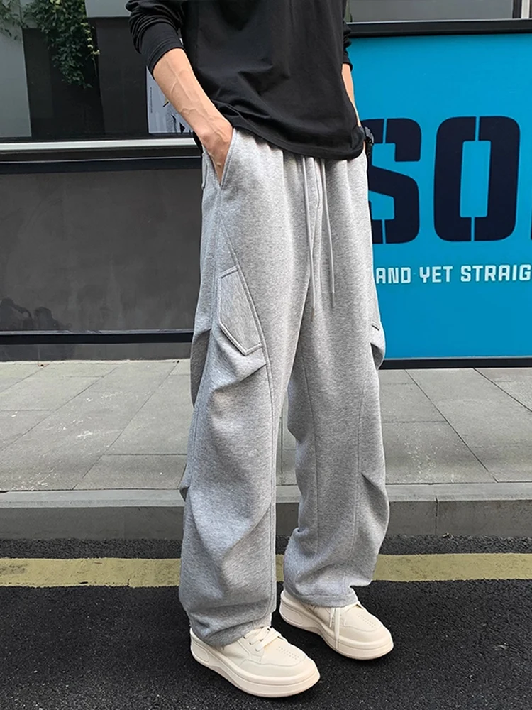 

Light ey Casual Men's Sport Pants Slanted Cut Pleated Tall Waist Spring Autumn Faionable Straight Leg Cotton Blend