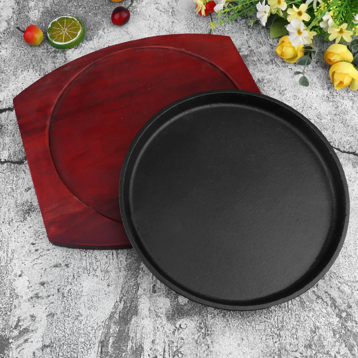 

Alipis 1pc Thickened BBQ Steak Plate Roasting Dish Serving Tray Appetizer Grill Server Brown Wooden