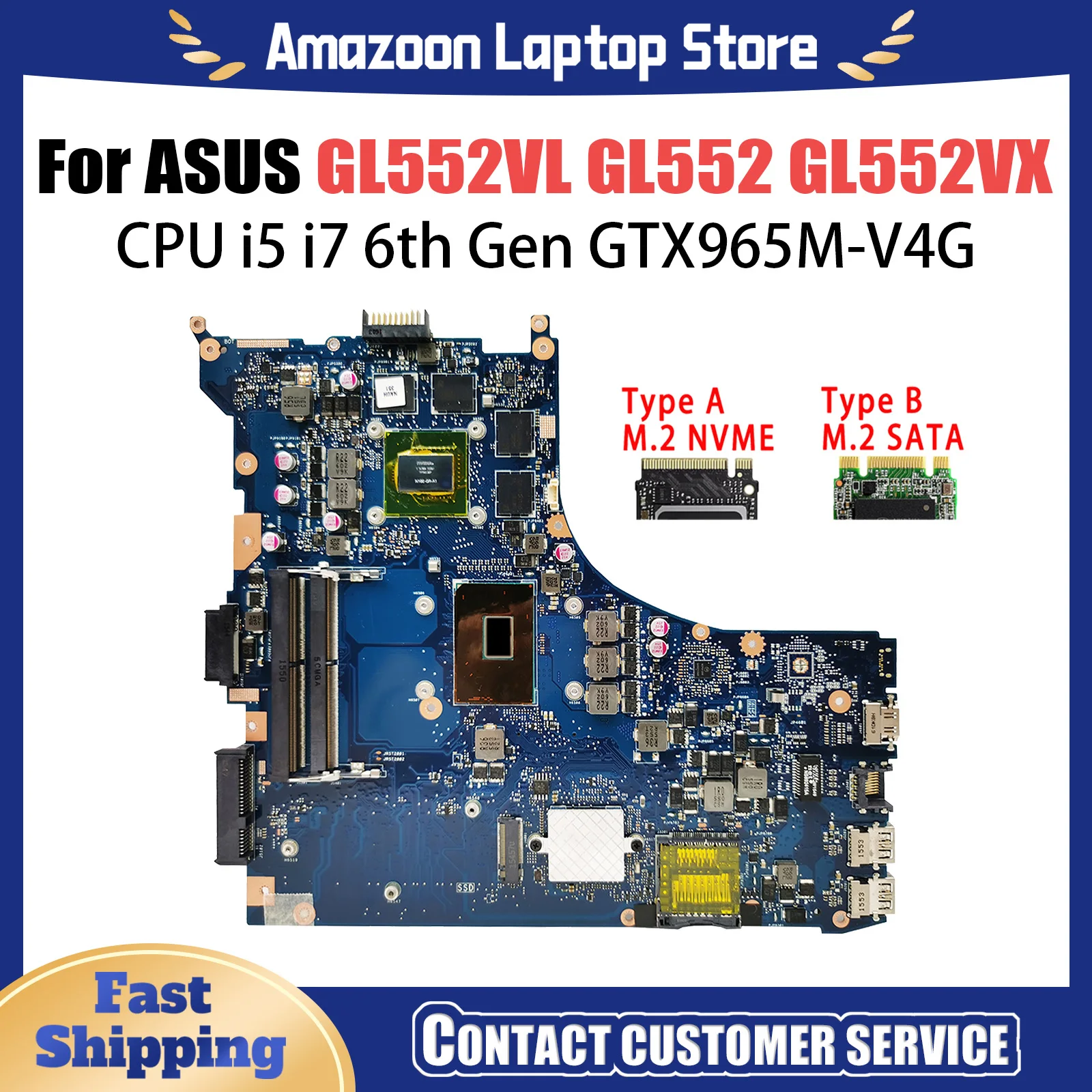 GL552VL Laptop Motherboard For ASUS ROG GL552 GL552VX GL552V ZX50V Mainboard i5-6300HQ i7-6700HQ GTX965M