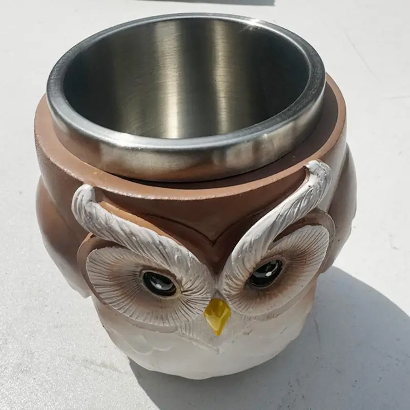 Owl Coffee Mug 3D Owl Coffee Cup Travel Mug Resin Crafts Animal Decor Stainless Steel Water Container Desk Accessories Cute