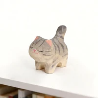 Cute Golden Gradient Cat Figurine Decorative Wooden Ornament Miniature Kitten Home Bedroom Office Desk Decoration Gift Statue 4