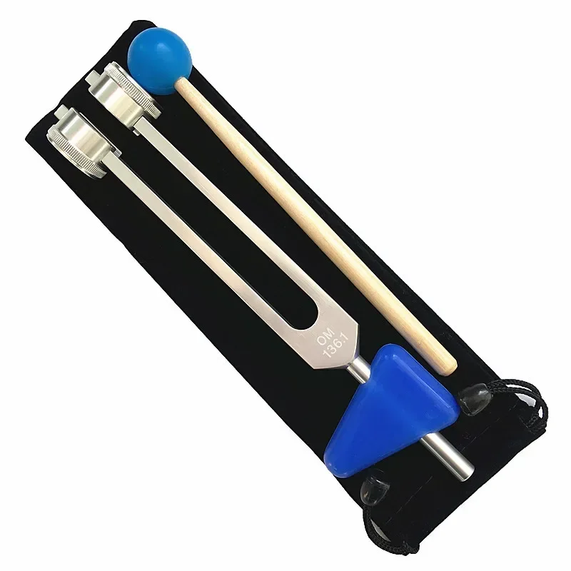 OM 136.1 Hz Tuning Fork Medical Healing Lower Note Gold Pink Pitchfork With Hammer Sound Resonance Percussion Musical Instrument