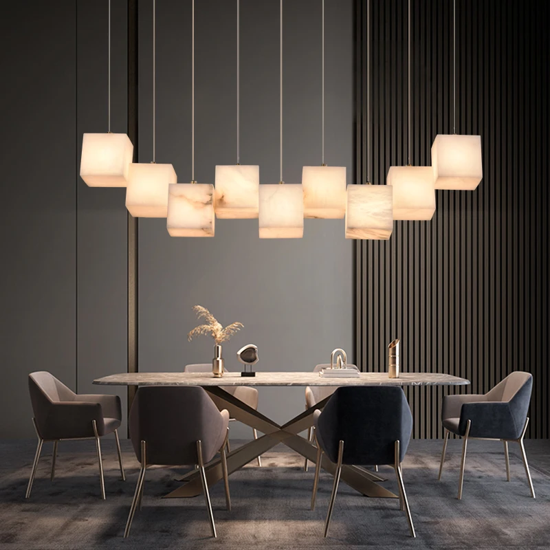 Spanish Marble All Copper Restaurant Pendant Light New Chinese Style Simple Luxurious Study Tea Table Lighting Can Be Customized