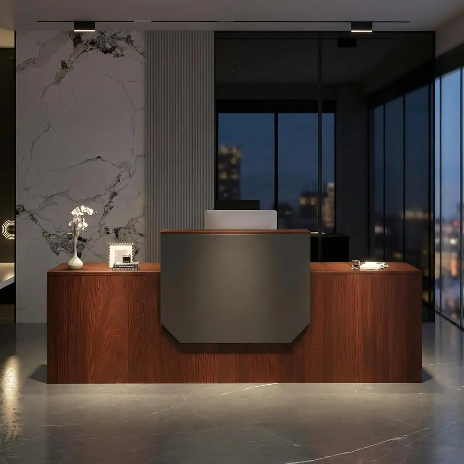 

Modern Black Large Reception Desk Counter Office Store Lobby Coffee Shop 78.7"L x 23.6"W x 28.5"H, Custom